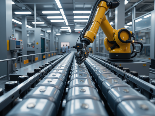 工业自动化应用场景，显示智能制造生产线，现代化工厂背景