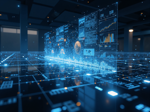 空间智能感知应用场景，显示3D环境建模与物体识别，科技网格背景